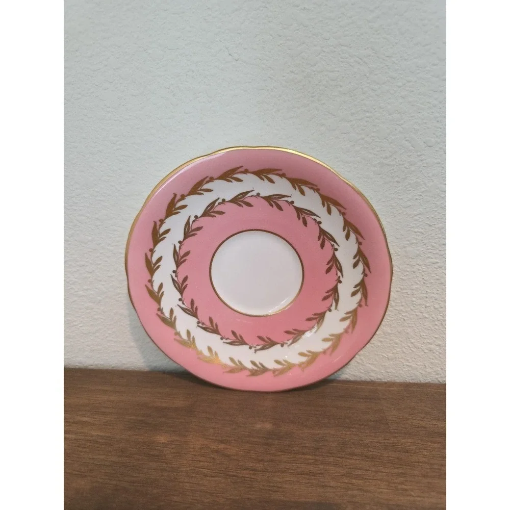 Vintage Aynsley Bone China Saucer Rose Pink White And Gold **Saucer Only**